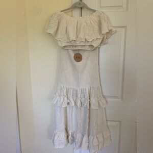 NWT PinkBlush Maternity off the shoulder top and smocked tiered skirt set.